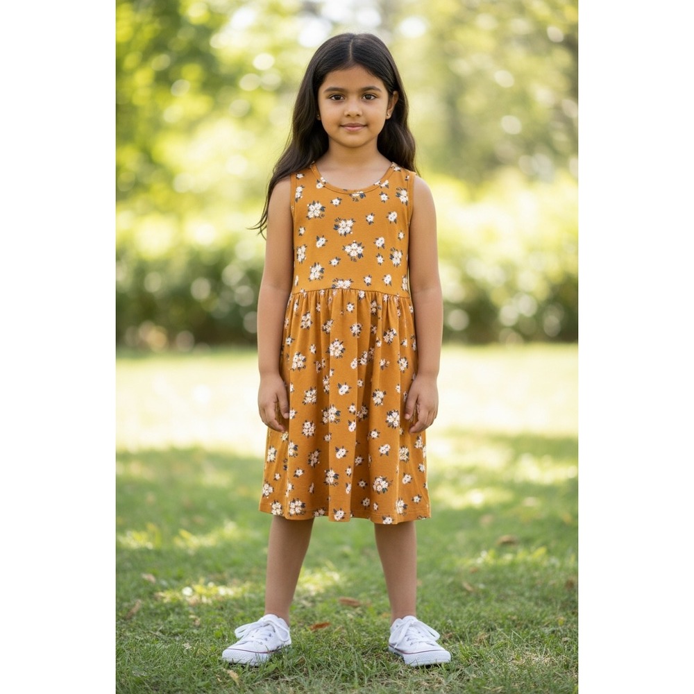 Soho Blue Kids Girls‎ Mustard Yellow Floral Sleeveless Dress Size 8 NWOT